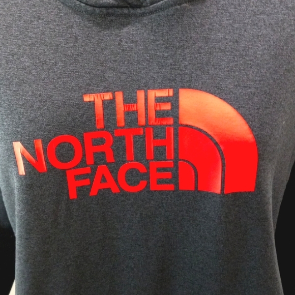 North Face Sz lg, Dark Grey with Florescent Orange lettering & Hood - Picture 3 of 5